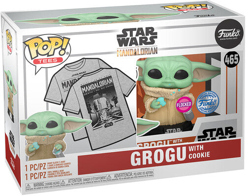 FUNKO POP! & TEE – STAR WARS THE MANDALORIAN GROGU WITH COOKIE – T-SHIRT BUNDLE (SIZE S)