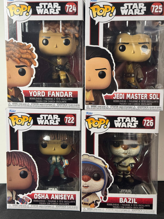 STAR WARS THE ACOLYTE FUNKO POP 4-PACK BUNDLE | YORD FANDAR 724, OSHA ANISEYA 722, JEDI MASTER SOL 725, BAZIL 726