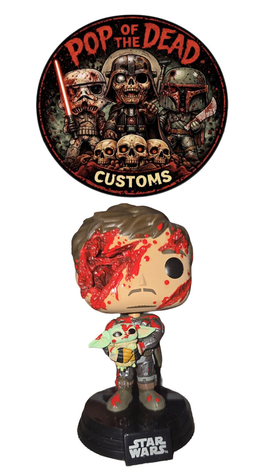 Custom Star Wars Mandalorian w/ Grogu Battle Damaged Funko Pop – Hard Stack Included – Free Shipping