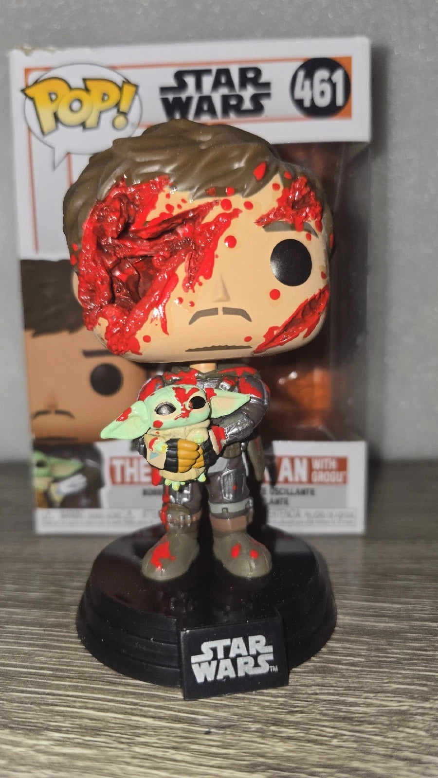 Custom Star Wars Mandalorian w/ Grogu Battle Damaged Funko Pop – Hard Stack Included – Free Shipping
