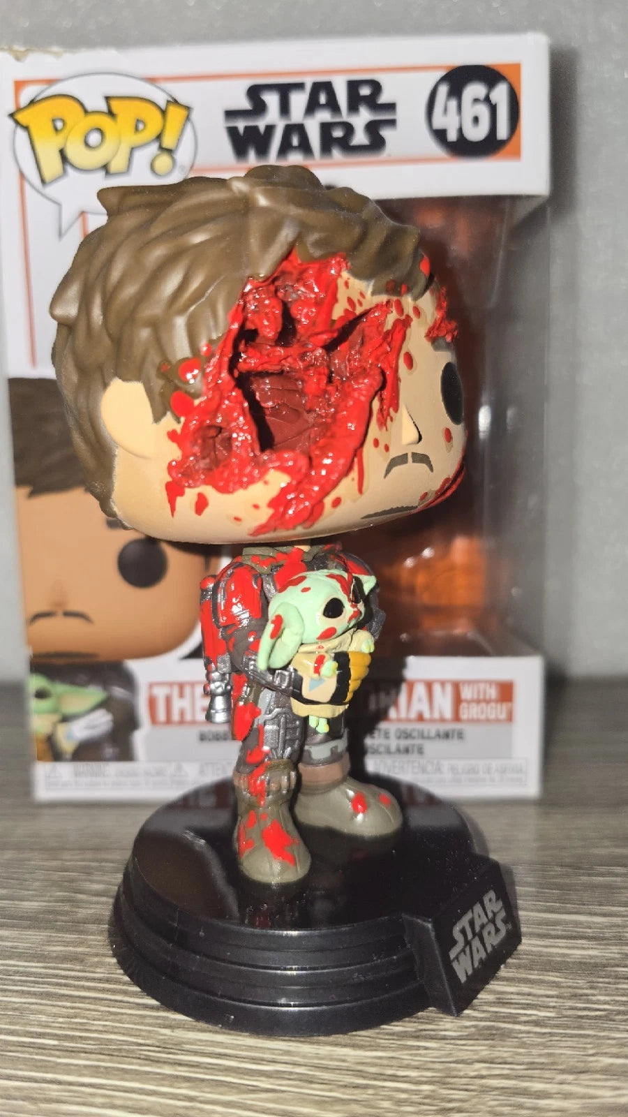 Custom Star Wars Mandalorian w/ Grogu Battle Damaged Funko Pop – Hard Stack Included – Free Shipping