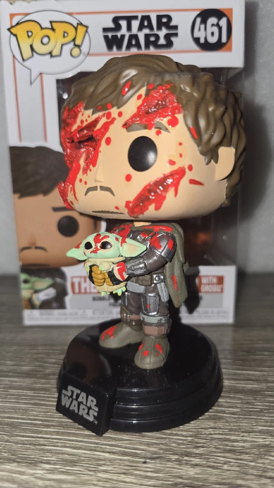 Custom Star Wars Mandalorian w/ Grogu Battle Damaged Funko Pop – Hard Stack Included – Free Shipping